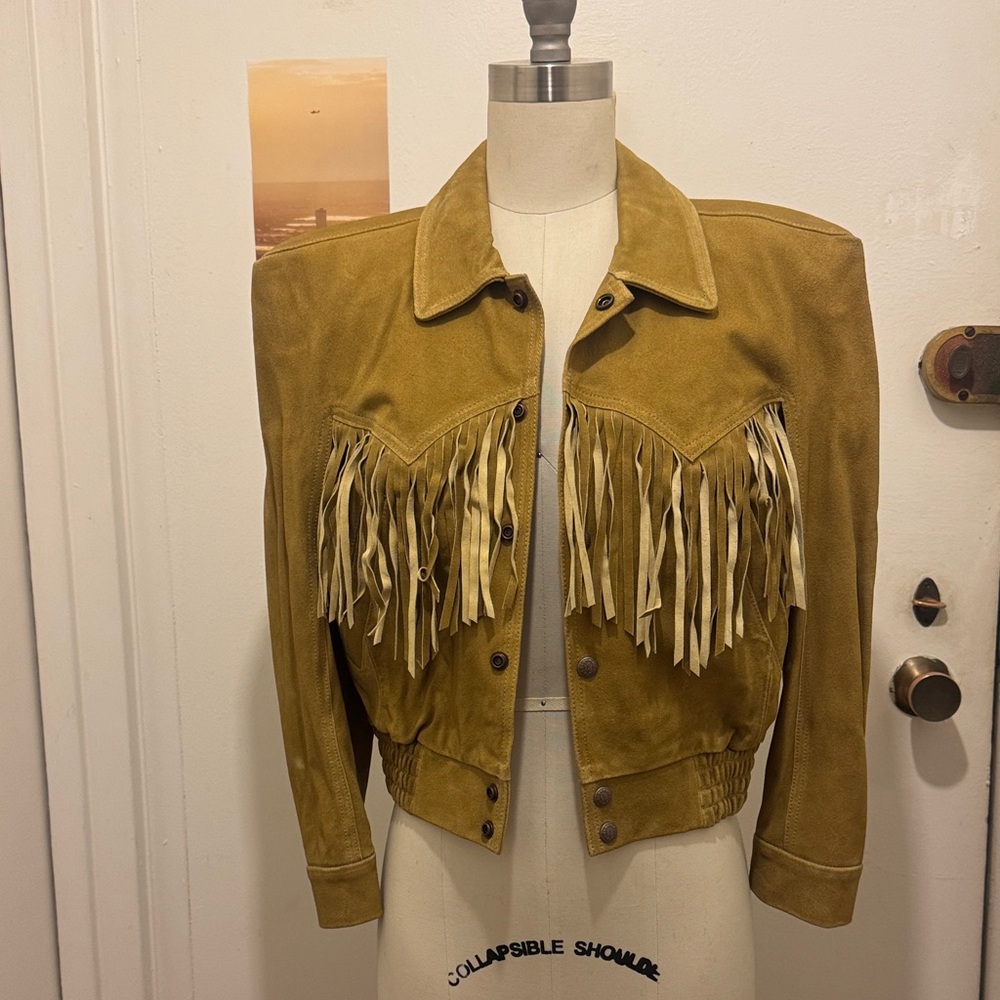 R13 Mustard Suede Fringe Crop Jacket
